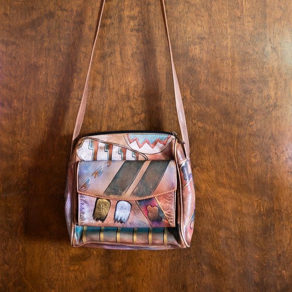 Vintage Anuschka Crossbody Leather Handbag - Picture 1 of 3